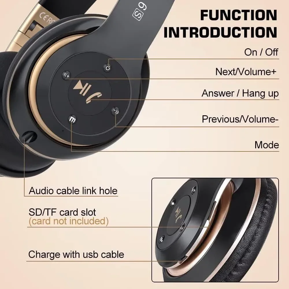 NIB- 6S Wireless Bluetooth Headphones Black & rose Gold